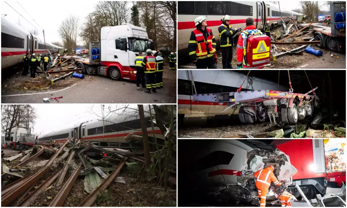 TIR condus de un român lovit de un tren de mare viteză în Germania: un mort și 25 de răniți. „Sticlă împrăștiată prin vagon”.