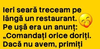 Bancul zilei: Un client a încercat să păcălească un restaurant, dar a avut parte de o surpriză neașteptată!