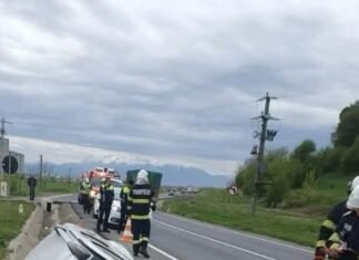 Accident grav pe DN1: O mașină s-a răsturnat într-un șanț la ieșirea din Codlea spre Vlădeni